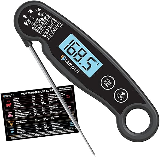 Instant Read Thermometer | Ultra-Fast & Waterproof | Bright Backlight & Food Grade Probe | Auto Shut-Off | Includes Meat Temperature Chart | Perfect for Kitchen & Grilling
