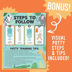 Hadley Designs Potty Training Chart for Toddlers Boys -10 Sticker Potty Chart for Toddlers Girls, 8.5x11" Potty Training Sticker Charts for Toilet Success, Safari Toddler Reward Chart for Kids
