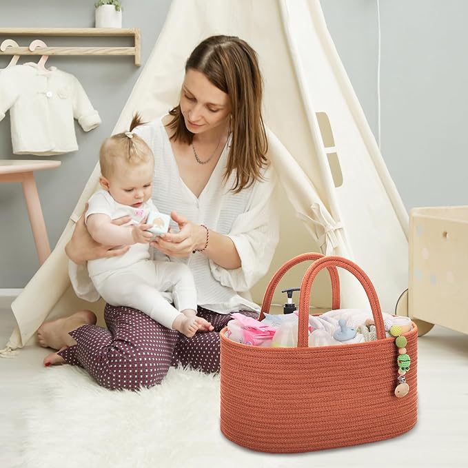 COMSE Large Baby Diaper Caddy Organizer for Girl Boy, Car Caddy with Handles, Cotton Rope Basket for Changing Table, Nursery Organizer, Gift for Baby Shower and Registry Must Have, Autumn Glaze