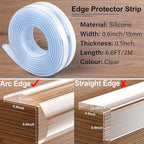 Baby Proofing, 0.4in Edge Protector Strip Clear, Thickened Silicone Soft Corner Protectors with Upgraded Pre-Taped Strong Adhesive, 19.6ft Edge Protectors for Cabinets, Tables, Drawers (White)