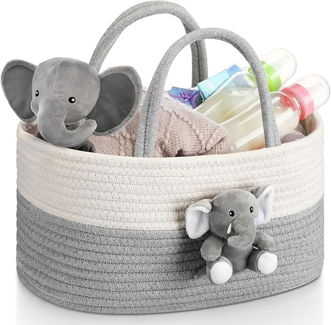 Elephant Diaper Caddy Organizer Cart Storage for Nursery with Handle Baby Shower Basket Gift Baby Bath Caddy for Diapers Wipes Elephant Basket for Nursery(X-Large)