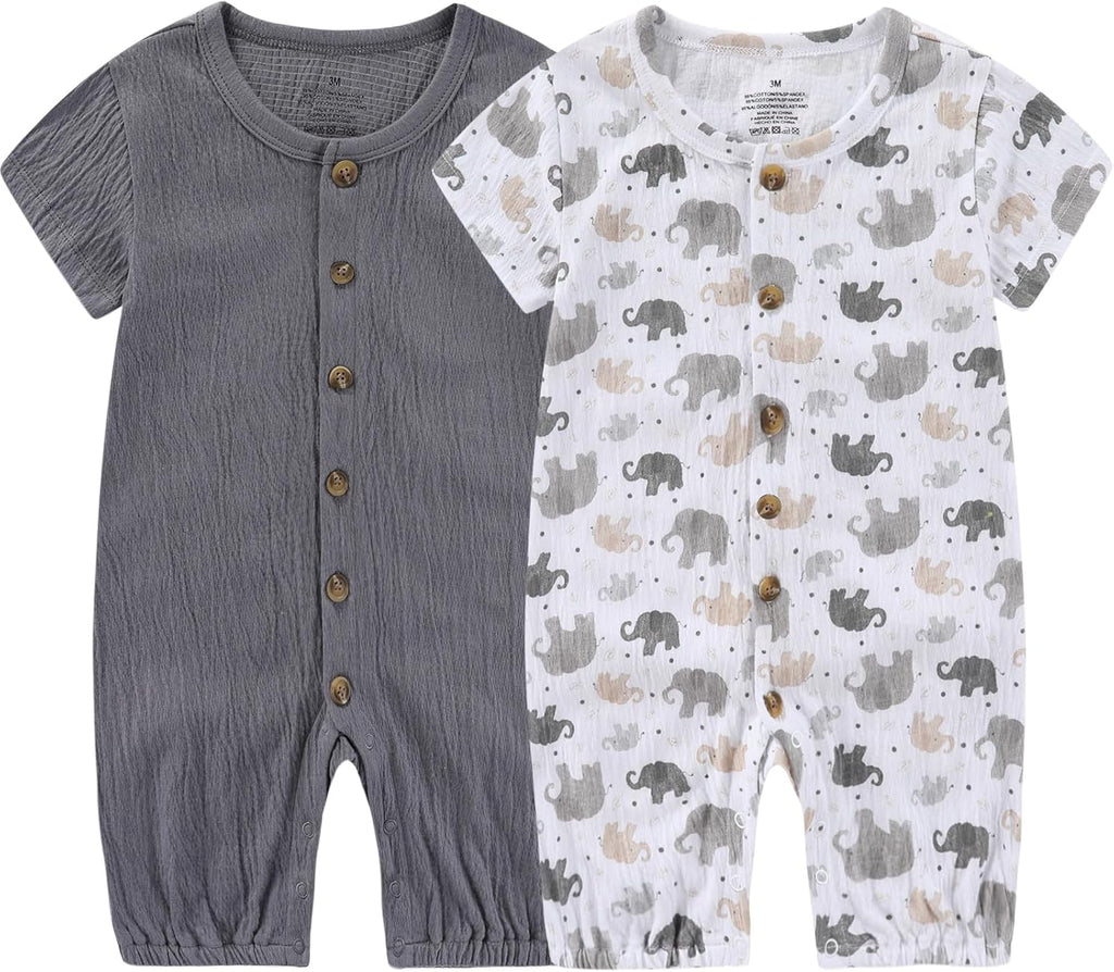 Baby Girl Romper Button Jumpsuit Summer Infant Boy Clothes for 0-24 Months