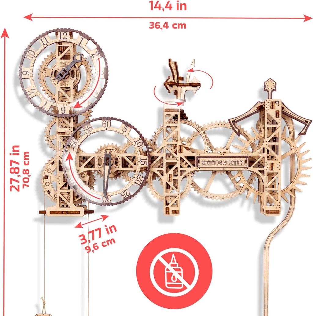 WOODEN.CITY Steampunk Wall Clock Kit – 3D Wooden Puzzle for Adults, Mechanical DIY Clock Model, Working Wall Art (257 Pieces) Made in EU