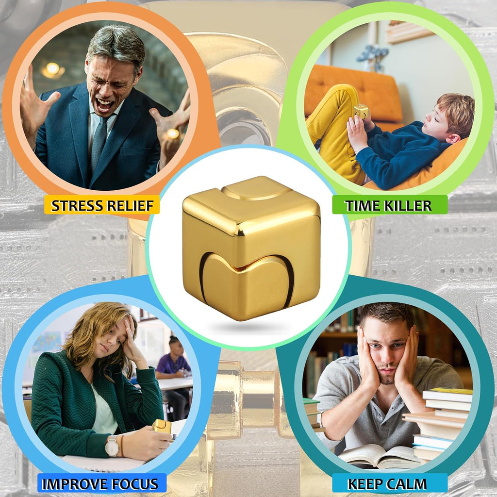 Metal Fidget Spinner Cube Kinetic Toy for Kid Adult, Cool EDC Small Gadget Desk Toy Finger Game for Boy Men Gift Classroom Prize, 2-in-1 Hand Spinner Infinity Cube Block Gyro for Stress Relief