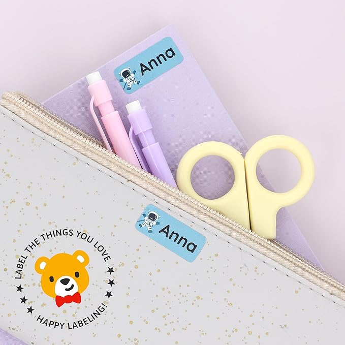 Personalized Name Labels for Kids (120) – Custom Waterproof & Durable Stickers for Clothing, Daycare, Office & School Supplies - Space