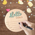 Baby Announcement Sign, 5.9 Inch Wooden Hello World Newborn Signs, Birth Announcement Sign, Baby Shower Hospital Nursery for Newborn Boys and Girls (Spark Green)