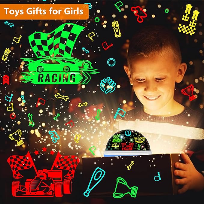 MOKOQI Cars Night Light for Boys - Rotating Projector Lamp with Race Car - Star Projector for Kids Age 3-8 - Ceiling Nightlight Projector with Cars and Stars - Birthday Gifts for Boys Room Decor
