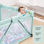 Baby Playpen Foldable, Playard for Babies and Toddlers, Portable Playpen Activity Center with 50 Balls+2 Handles for Travel, Indoor & Outdoor Play Pen with Mesh 59''x71''