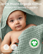 Yoofoss Hooded Baby Towels for Newborn 2 Pack 100% Muslin Organic Cotton Baby Bath Towel with Hood for Babies, Infant, Toddler and Kids, 37.5"x37.5", Soft and Absorbent Newborn Essential,Blue&Green