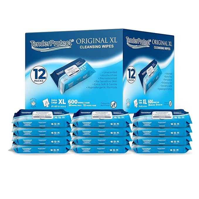 TenderProtect® Original XL Premium Adult Wipes (600 Ct), Extra-Large 9"x12" Wet Wipes with Aloe, Wash Cloths for Babies & Elderly, Incontinence, Hands & Body Cleaning