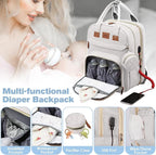 Diaper Bag Backpack, Large Diaper Bag with Changing Station, New Mom Gifts, Lightweight Waterproof Unisex Diaper Bag with Insulated Pockets and USB Charging Port, Beige