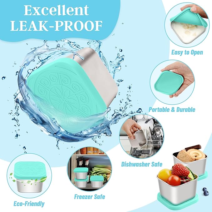 Stainless Steel Snack Containers for Kids,7.2oz Easy Open Leak Proof Reusable Snack Box Container with Lids,Small Lunch Containers for Meal Prep,School,Picnic and Travel-3Pack