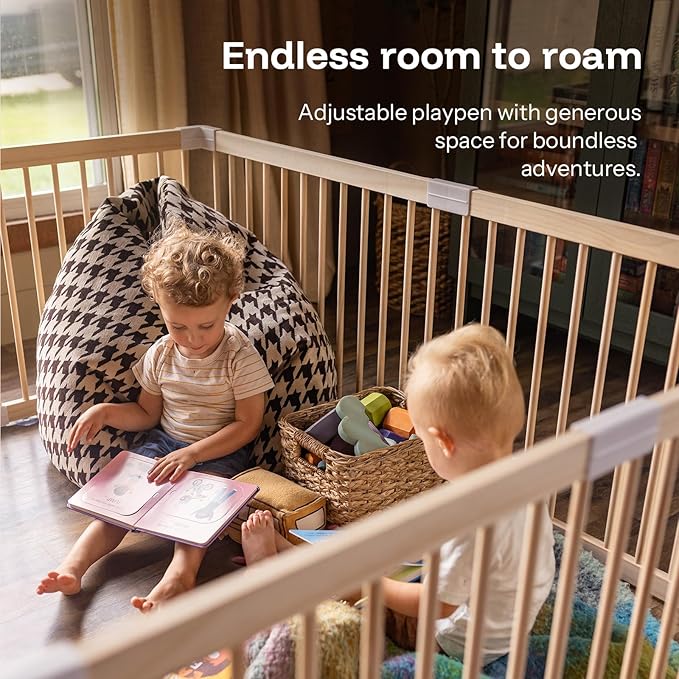 HARPPA Baby Gate Playpen Wooden Playpen for Babies and Toddlers Large Play Yards Baby Fence Play Area 45.66 x 45.66 x 24 inch