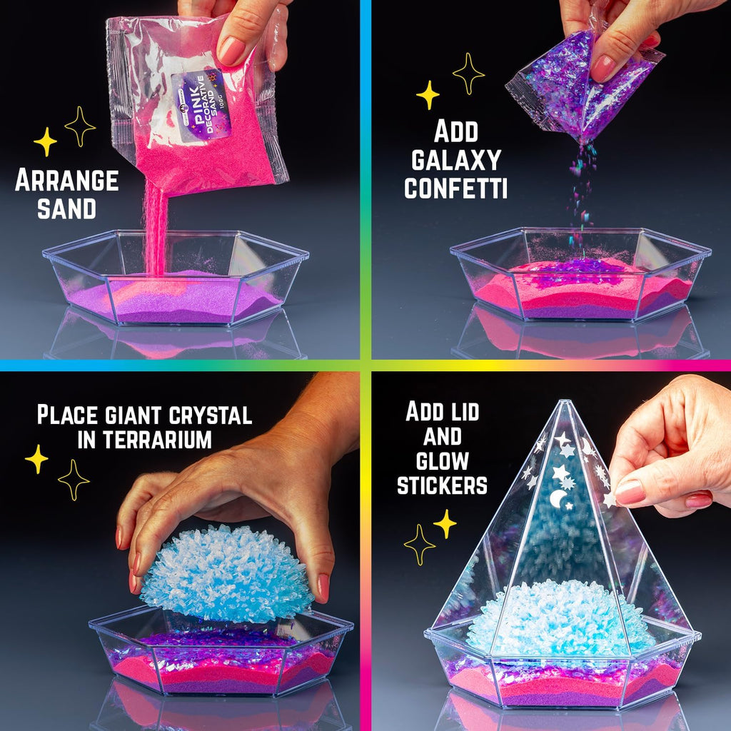 Original Stationery Starry Night Giant Crystal Growing Terrarium Kit for Kids, Fun Crystal Growing Kit with Glow in The Dark Stickers and Glitters, Awesome Gift Idea and Science Kits, Ages 3-14