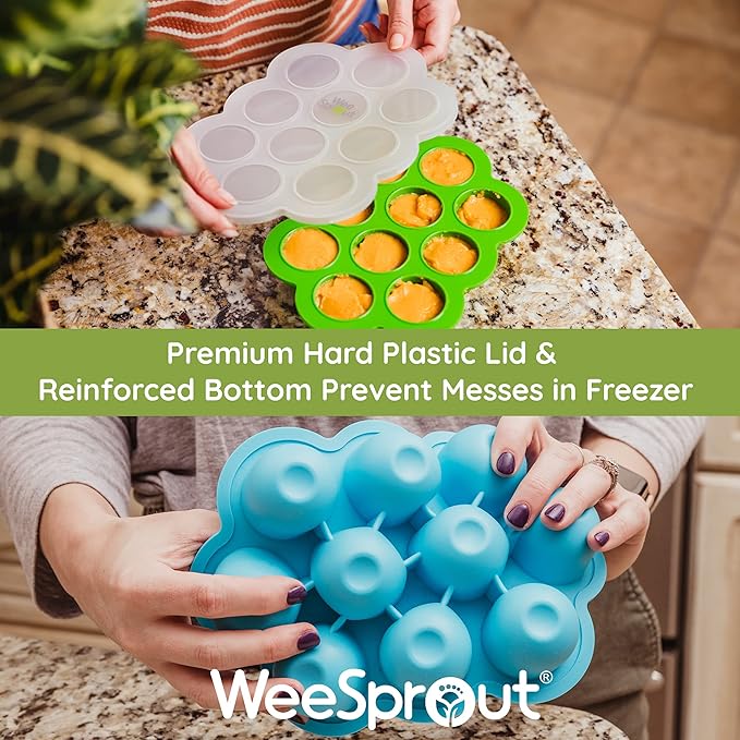 WeeSprout Silicone Freezer Tray with Clip on Lid Perfect Food Storage Container for Homemade Baby Food, Vegetable, Fruit Purees, and Breast Milk (Bright Purple, Ten 1.5 Ounce Sections)