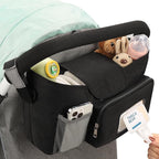 Accmor Universal Stroller Organizer with Insulated Cup Holder, Stroller Caddy Bag Accessories, Stroller Cup Holder Organizer for Uppababy Baby Jogger Britax Stroller, Black