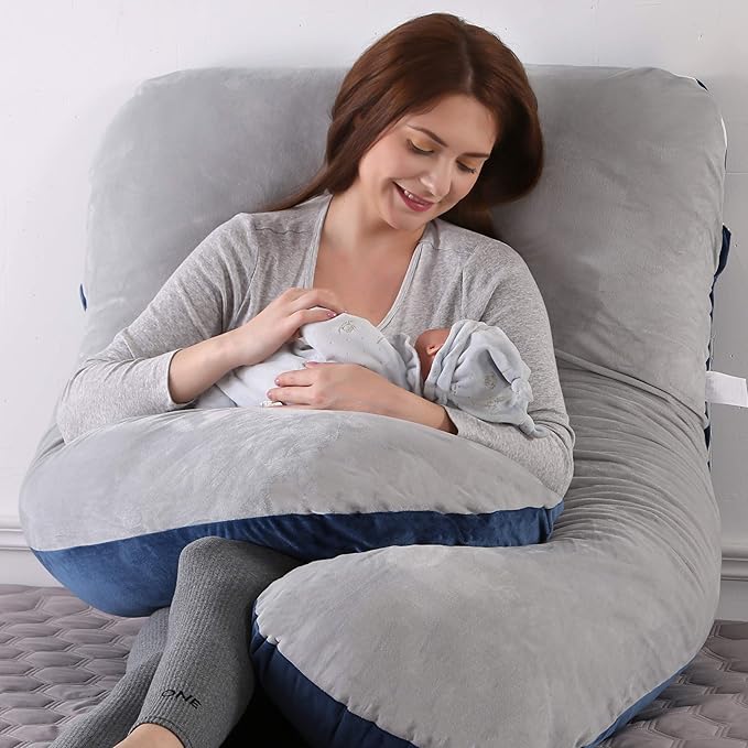 Amagoing 55 inches Pregnancy Pillows for Sleeping, U Shaped Maternity Full Body Pillow for Pregnant Women with Hip, Leg, Back, Belly Support, Washable Velour Cover Included