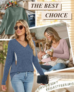 3 Pack Women's Maternity Nursing Tops, V Neck Breastfeeding Sweaters Long Sleeve Hidden Zipper Shirts