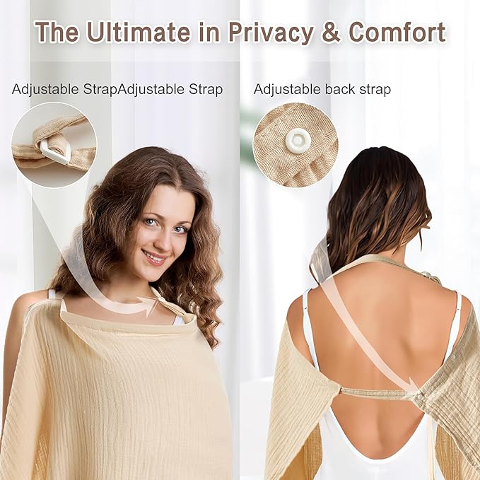 Nursing Cover 100% Cotton Breastfeeding Cover Privacy Muslin Large Full Coverage Nursing Scarf with Gift Box (Linen)