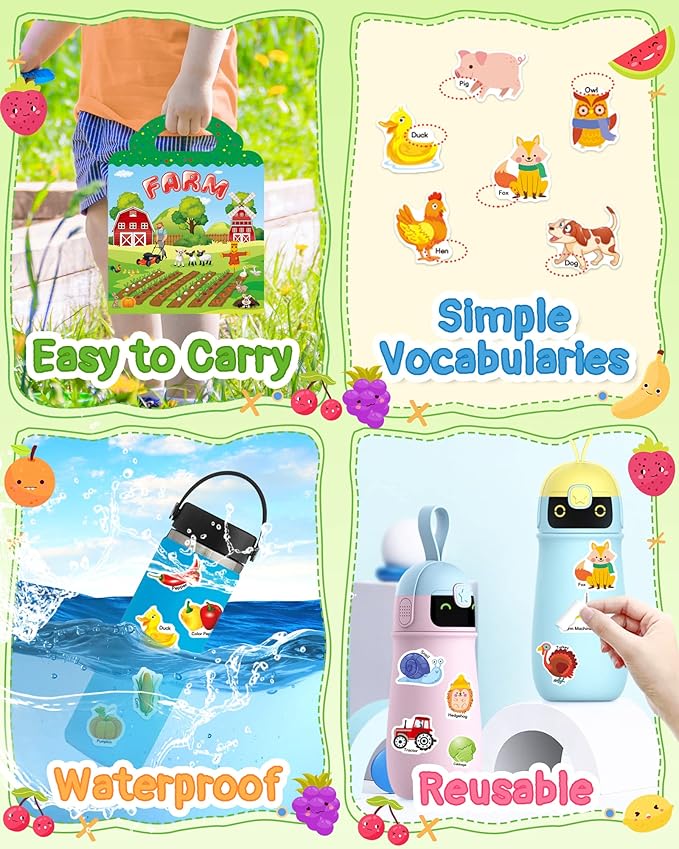 Benresive Reusable Sticker Book for Toddlers 2-4 Years, Fun Travel Stickers for Kids, Waterproof Sticker Books for Toddlers 1-3, Crafts Activities for Todddlers 1-3 2-4 3-5 - Farm