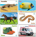 My Touch and Feel English Spanish Bilingual Picture Double Sided Sensory Flash Cards for Infant, Toddlers, Kids, Learn Animals, Fruits, Objects and Vehicles, Fun Learning and Educational Flashcards