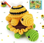 Crochet Kit for Beginners, Crochet Animal Kit with Step-by-Step Video Tutorials, 2PCS Bee and Sunflower Turtles Crocheting Kit for Adults Kids, Easy Yarn for Starter, Stuffed Animal Knitting Kit