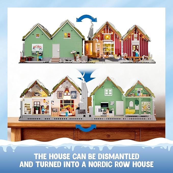 Spa-Cabin Winter Lighting-Building-Bricks Set - 2235 Pcs Christmas House Winter Lodge LED Light Construction Building Christmas Village Model Set for Adults and Families