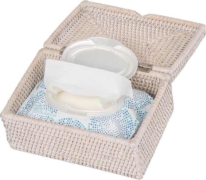 La Jolla Rattan Storage Box for Wet Wipes, Jewelery and More (White-Wash)