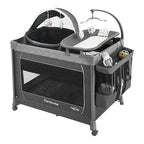 Pamo Babe 1-Second Setup 5-in-1 Playard for Babies - Heavy-Duty Steel Frame for Safe Sleep Space, Portable Crib with Zip Door & Changing Table, Locking Wheels, Breathable Mesh