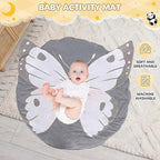 Wooden Baby Play Gym with Mat, Foldable Baby Activity Gyms with 6 Sensory Hanging Panda Toys, Tummy Time Baby Infant Toys (Butterfly)