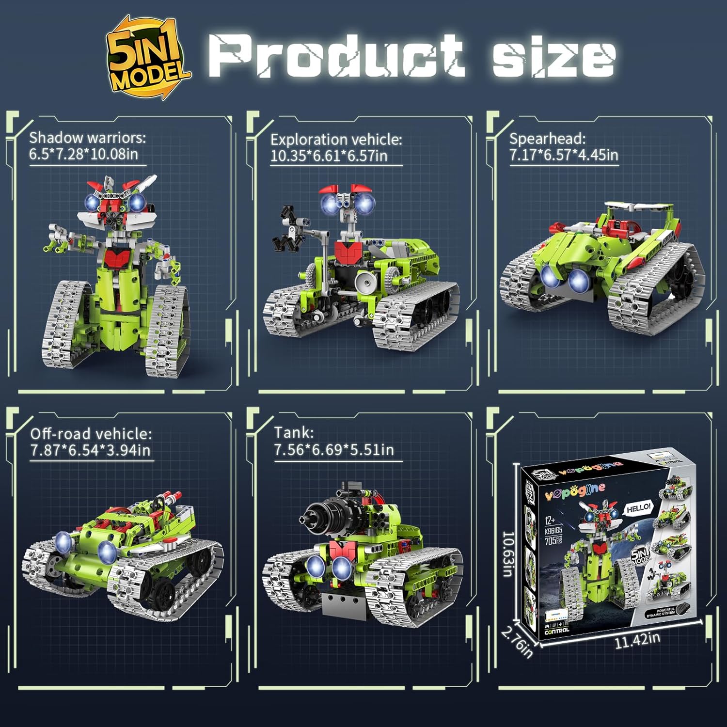 5 in 1 STEM Robot Building Kit, APP & Remote Control Robotics Building Toys, 705 Pcs DIY Building Robot/RC Car/Tank with Light, Building Toy Gifts for Boys Girls Kids 8-16 Science Learning