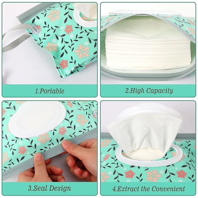 FEBSNOW 2 Pack Baby Wipe Pouch, Portable Wet Wipe Holder Container, Reusable and Refillable Travel Wet Wipes Dispenser Case