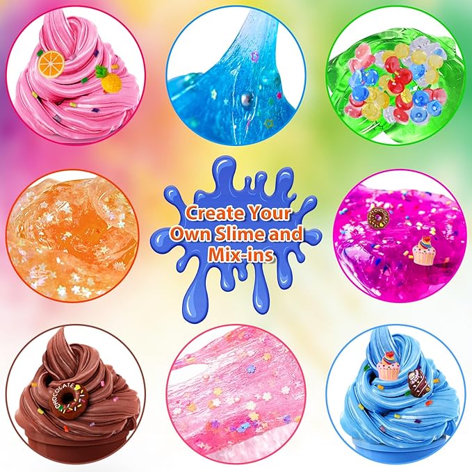 YOPINSAND 25 Cups DIY Slime Kit, Slime Making Kit for Girls, Crystal Clear Slime, Glow in The Dark Slime with Add-ins, Foam Balls, Charms, Slime Party Favors Gift Toys for Kids 3-12