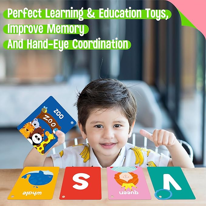 SpriteGru Alphabet Flash Cards, 52 Double Sided Cards, Uppercase & Lowercase Letter Cards, Letters and Sight Words Learning Cards for Preschool and Toddlers Learning