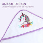 Viviland Baby Towels and Washcloths, Soft Absorbent Purple Baby Bath Towel Set, Unicorn Hooded Towels with 5 Infant Face Washcloths (6 Pieces)