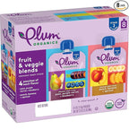 Plum Organics Variety Pack, 6+ Months - Organic Fruit and Veggie Baby Food Pouches - Pear, Purple Carrot + Blueberry & Peach, Banana + Apricot - 4 oz Pouch (Pack of 8)