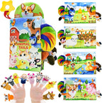 Farm Crinkle Books for Babies with 10 Finger Puppets Set, Touch and Feel Cloth Soft Farm Animal Tail Book with BiBi & Teething Toy, Puppets for Kids Ages 4-8, Baby Shower Birthday Gifts