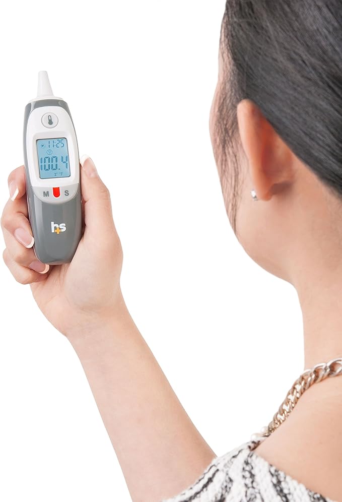 HealthSmart Compact Instant Read Infrared Digital Ear Thermometer, Measures Ambient Air Temperatures, Fahrenheit and Celsius Readings, FSA & HSA Eligible, Grey (Pack of 36)