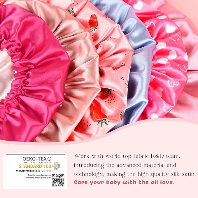 YANIBEST Baby Satin Bonnet Sleep Cap - Double Layer Reversible Adjustable Silky Satin Cap for Infant Toddler(5-12Year,Pink)