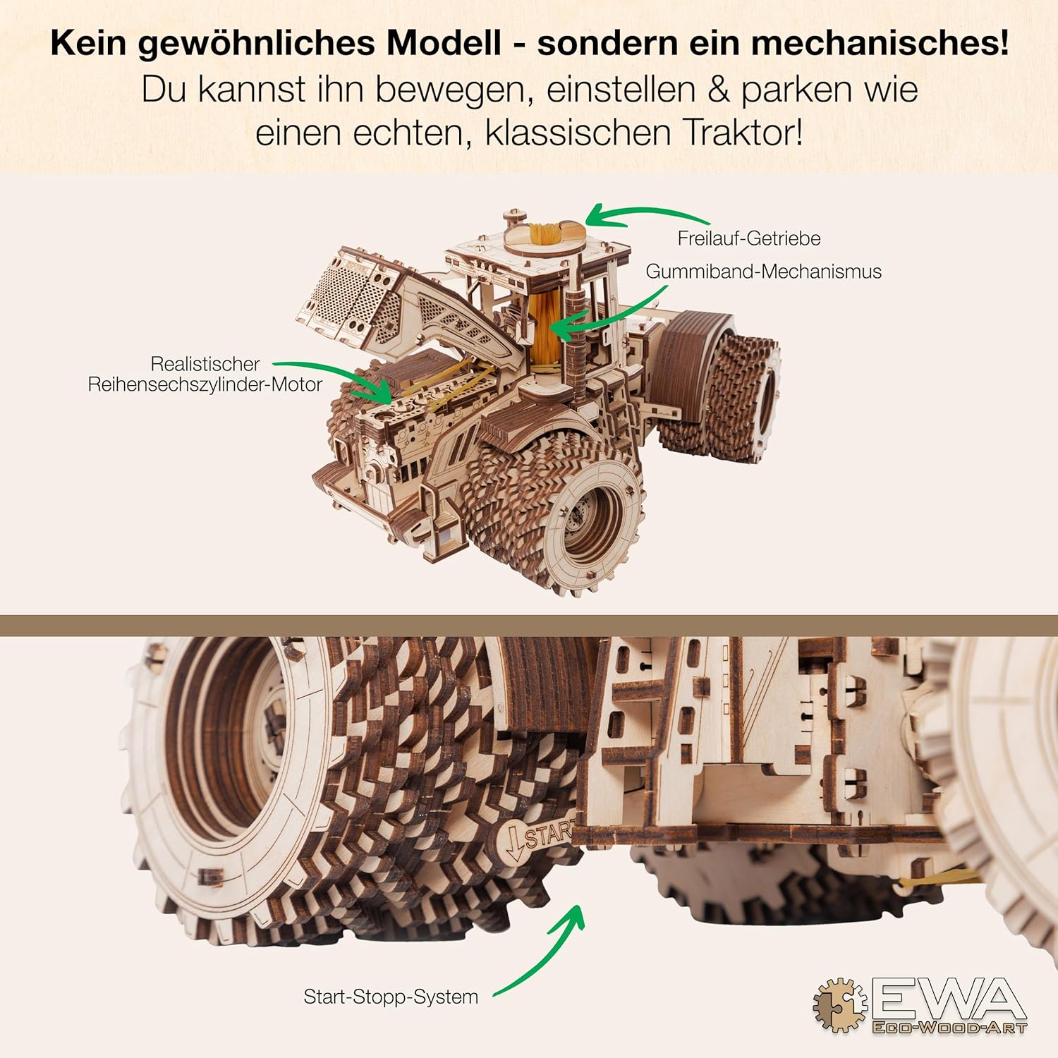 KIROVETS K-7M Three-Dimensional Mechanical Tractor-Puzzle for Adults and Teenagers-Collection Without Glue-596 Details, Colour Nature