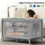 Large Pack and Play, Baby Bed Portable Crib with Diaper Changing Table Mattress Hanging Toys & Decor, Travel Bassinet Bedside Sleeper Playard from Newborn to Toddlers