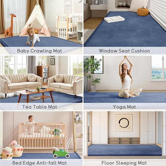 Baby Play Mat for Floor Tummy Time Nursery Rug Muscle Area Rug Playroom Rug Tatami 50 * 50" Memory Foam 1.3" Thick Crawling Mat For Babies,Toddlers, Infants, Kids,Floor Mat(Blue)