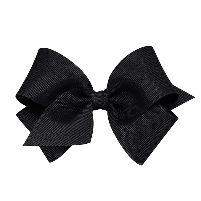 Wee Ones Girls' Plain Wrap Classic Grosgrain Hair Bows on a WeeStay No-Slip Hair Clip, Handmade, Small, Black