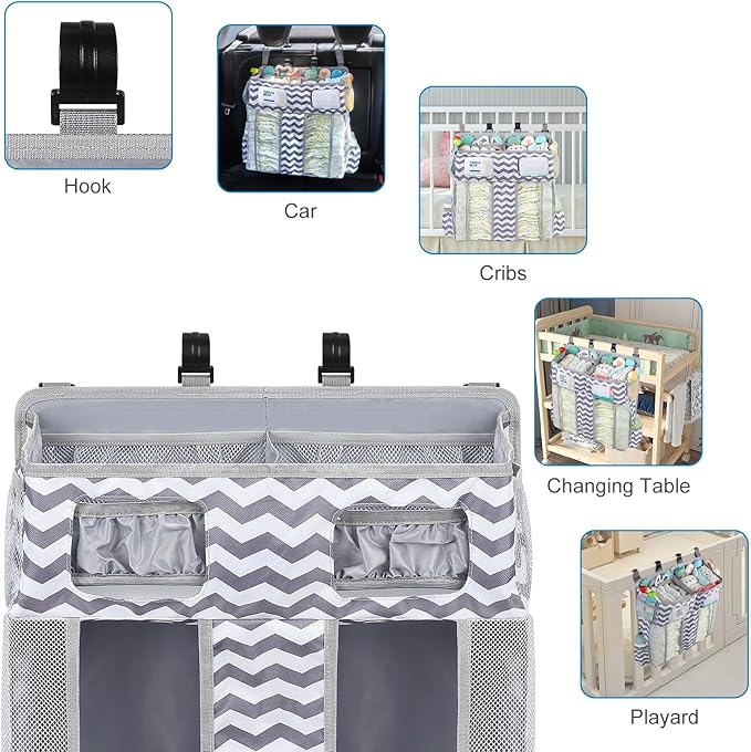 Accmor Changing Table Diaper Organizer, Hanging Diaper Caddy Organizer Stacker for Cribs Changing Table Playard Wall Baby Essentials Storage, Stripe