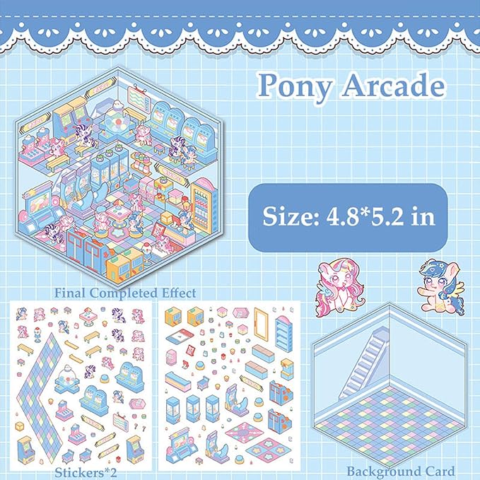 DIY 3D Sticker for Kids, 6 Sets of Cute Stickers for Girls Adult Isometric Sticker Scene Kids Reuseable and Waterproof Stickers