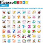 PicassoTiles 121 pc Master Builder Magnetic Building Block Construction Set Magnet Tiles Blocks with Car Truck, 2 Character Action Figures, 28 Educational Alphabet Animal and Number Graphics, Windmill