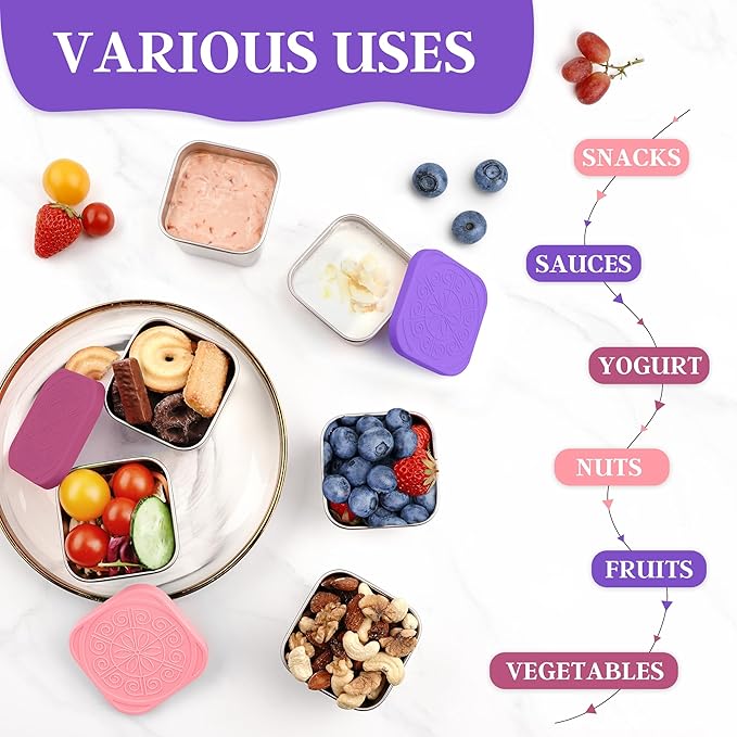 Stainless Steel Snack Containers for Kids,7.2oz Easy Open Leak Proof Reusable Snack Box Container with Lids,Small Lunch Containers for Meal Prep,School,Picnic and Travel-3Pack