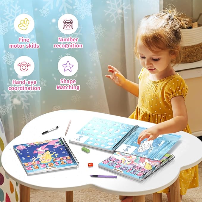 PERRYHOME 3PCS Sticker by Number Paint Books for Girls Ages 4-8, Unicorn Mermaid Frozen Themes Sticker Activity Books, Girls Crafts Party Birthday Christmas Gifts Toys
