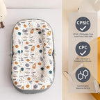 Baby Lounger, Foldable Infant Nest with Soft Memory Foam Mat, Cover with Adorable Pattern, Converts to Backpack for Easy Travel, 0-12 Months, Rocket