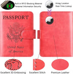 Airtag Passport Holder Cover Wallet Travel Essentials Leather Rfid Blocking Case Vacation Luggage Must Haves Travel Accessories for Men Women (117#Red)